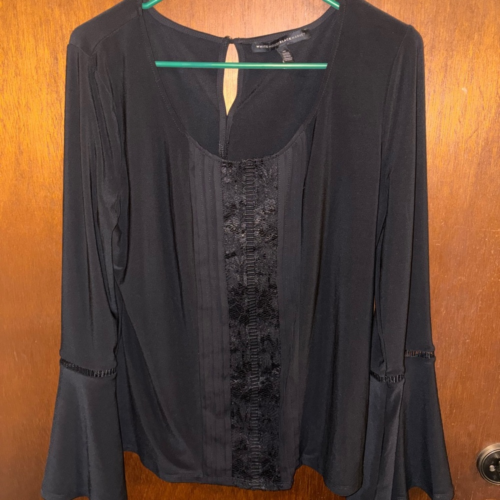 White House Black Market Black Blouse with Lace Detail